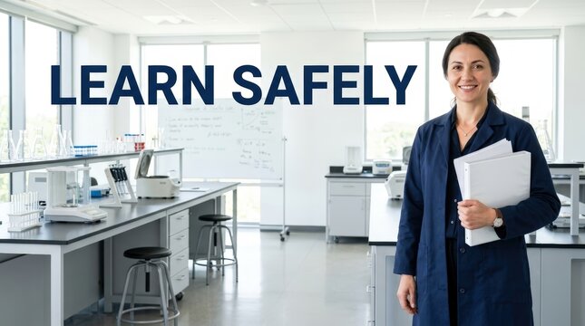 Female lab training coordinator promoting safe learning in modern laboratory