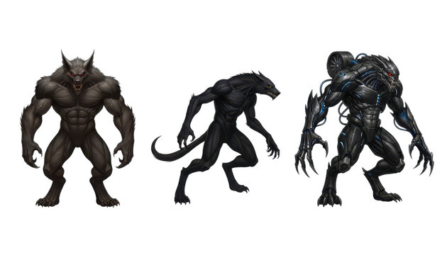 Set of Three Fierce Werewolf and Cybernetic Monster Characters