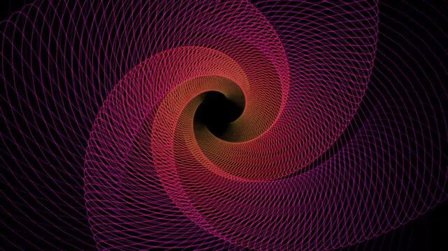 Abstract Futuristic Spiral Vortex Animation with Intricate Red and Orange Curved Lines, Hypnotic Swirling Energy Pattern and Dynamic Digital Motion Background for Technology and Sci Fi Visuals