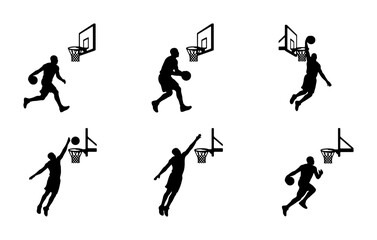 Basketball Player Silhouettes, Dynamic Action Poses, Dunking and Shooting, Sports Vector Icons, Athletic Game Elements © Shakil