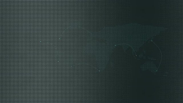 Teal wave rippling over a dot world map seamless loop