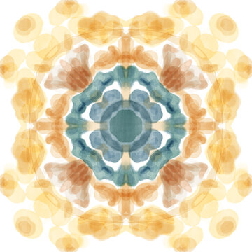 Golden Orange Teal Circular Watercolor Mandala Design