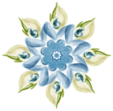 Blue Floral Mandala with Cream Watercolor Buds