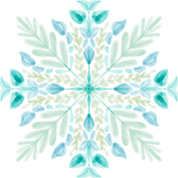 Blue Green Floral Mandala Watercolor Digital Art