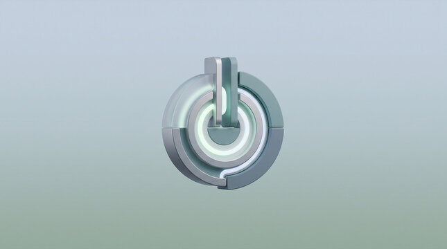Futuristic power button logo with glowing lights on clean background