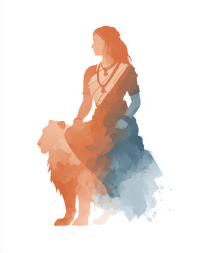 Durga silhouette seated on a lion