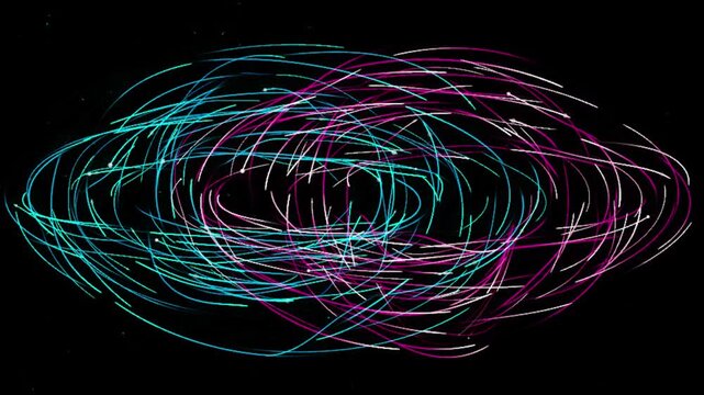 Abstract Futuristic Orbital Wave Animation with Cyan and Magenta Glowing Light Trails, Dynamic Circular Energy Lines and Hypnotic Digital Motion Background for Technology and Sci Fi Visuals