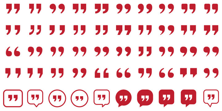 Set of quote mark, quotes icon, sign, symbol, emblem. Ditto marks icon set. Quotation marks. Dialogue discussion symbol for UI UX, website, mobile app