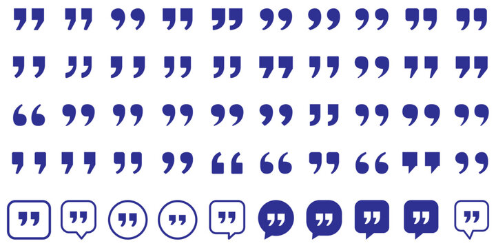 Set of quote mark, quotes icon, sign, symbol, emblem. Ditto marks icon set. Quotation marks. Dialogue discussion symbol for UI UX, website, mobile app