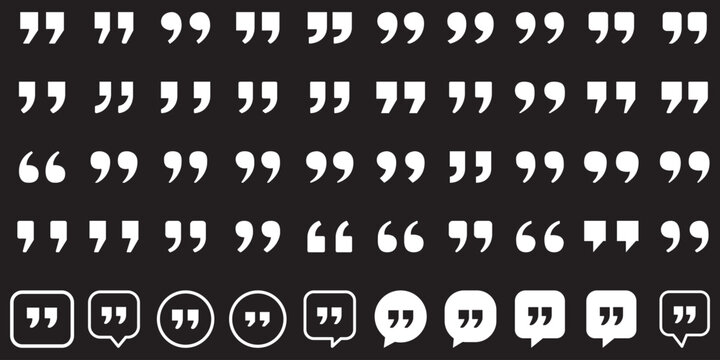 Set of quote mark, quotes icon, sign, symbol, emblem. Ditto marks icon set. Quotation marks. Dialogue discussion symbol for UI UX, website, mobile app