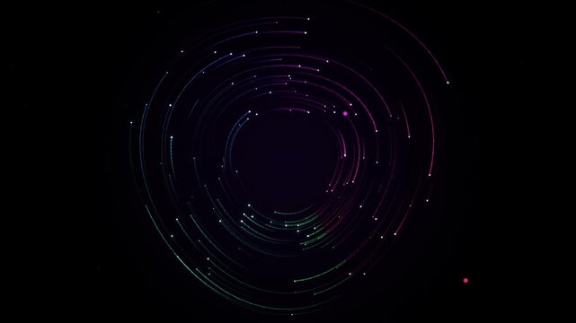 Abstract Futuristic Circular Particle Animation with Subtle Purple and Green Glowing Rings, Dark Digital Energy Motion Background for Technology and Sci Fi Visuals