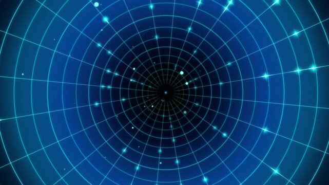 Futuristic Blue Digital Tunnel Animation with Glowing Grid Lines, Abstract Cyber Technology Motion Background and Hypnotic Circular