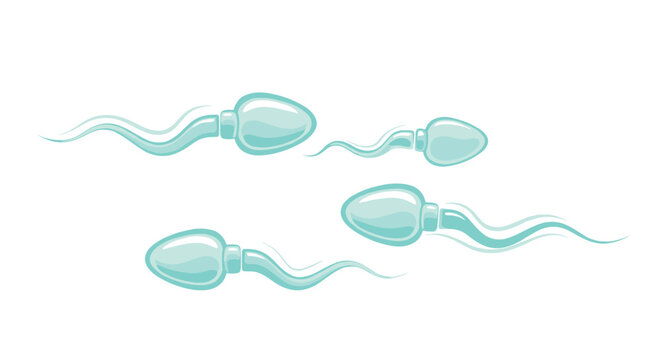 Blue cartoon sperm cells swimming on white background representing male fertility, reproduction, and scientific concept.