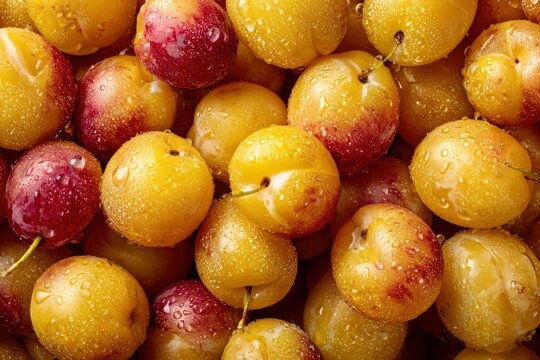 Fresh Yellow Mirabelle Plums Dense Seamless Flat Lay