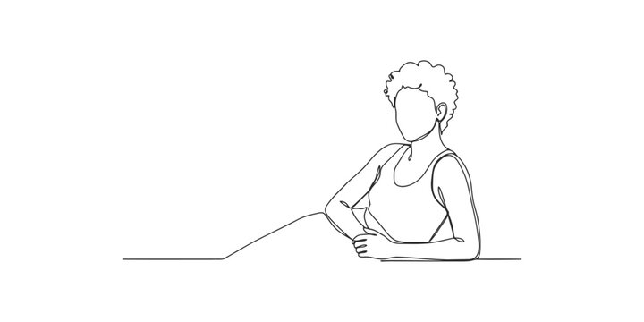 Continuous single line drawing of a woman with curly hair resting and relaxing in a lying position