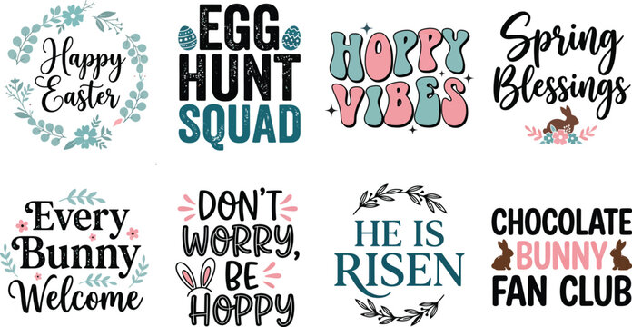 A collection of various decorative easter holiday typography designs that could be adapted for a creative mid autumn festival themed graphic art project