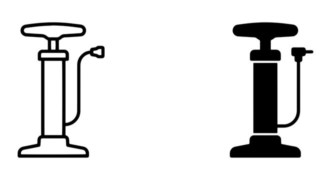 Bicycle Pump Icons, Portable Tire Inflator Vector Set, Manual Air Compressor Graphics