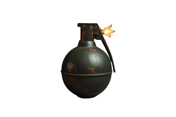 Fototapeta premium Weathered dark hand grenade with burning fuse