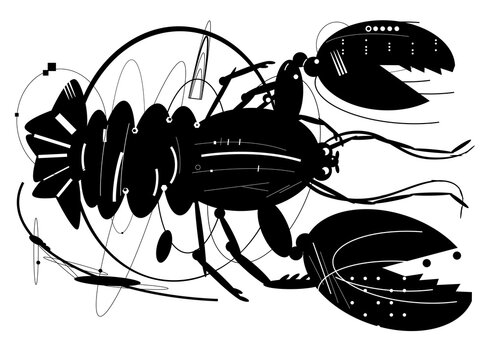 abstract lobster with technical lines &ndash; concept of digital system