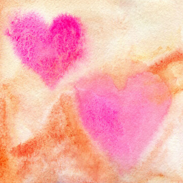abstract pink hearts on orange background