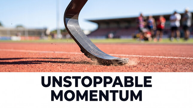 Parathlete's carbon fiber prosthetic leg launching off running track