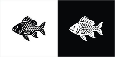 Fototapeta premium Vintage Stylized Fish Icon in Black and White for Marine or Seafood Branding