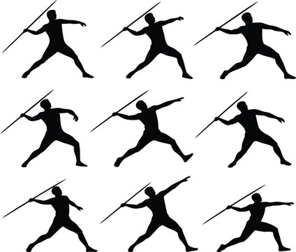 Javelin thrower in dynamic action sequence