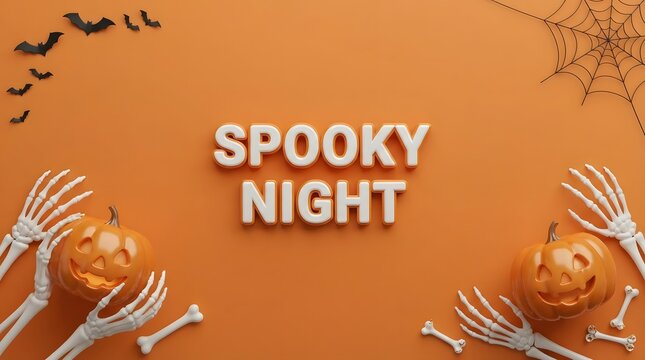 Embrace the chilling spirit of halloween with this captivating 3d render featuring spooky skeletons pumpkins and a hauntingly beautiful orange color scheme