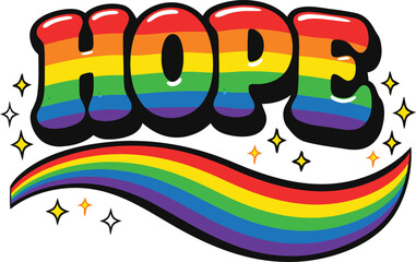 Fototapeta premium Colorful hope text with rainbow and stars