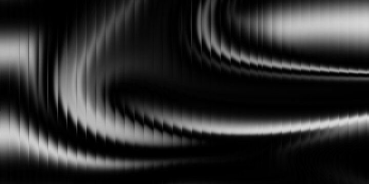 Metallic silver texture with vertical ribbing and flowing chrome reflections in dark style.