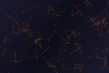 Fototapeta premium Abstract Golden Neural Network Connection on Dark Background Representing Global Digital Data Communication and Networks