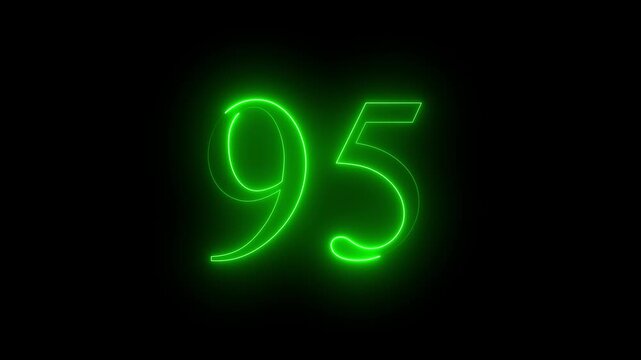 glowing red color neon 95 text, Educational concept promote advertising concept isolate using QuickTime black background 4k motion video.. 