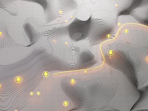 Abstract Landscape With Glowing Paths and Points of Interest