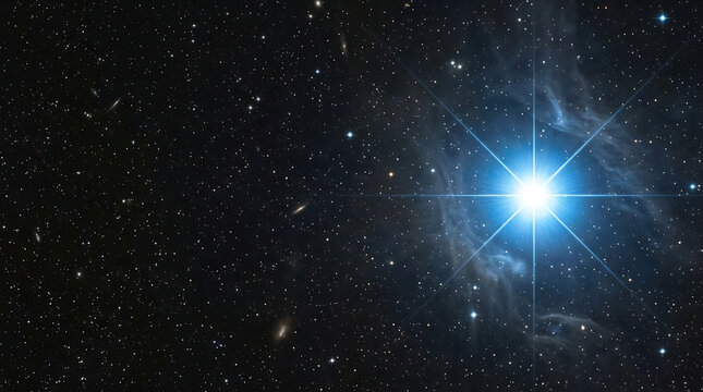 Bright Star Rigel Radiating in Deep Space with Stars and Nebulae