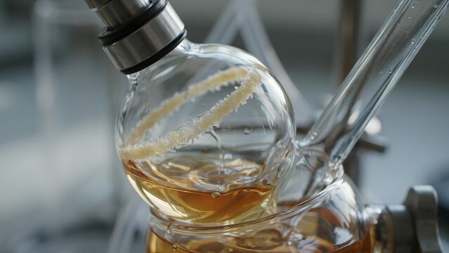Close-Up of Distillation Process in a Laboratory Setting