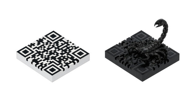 Black Scorpion Figure Sitting on Square Qr Code