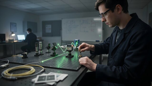 Scientist Conducting Optical Experiments in Laboratory Setting