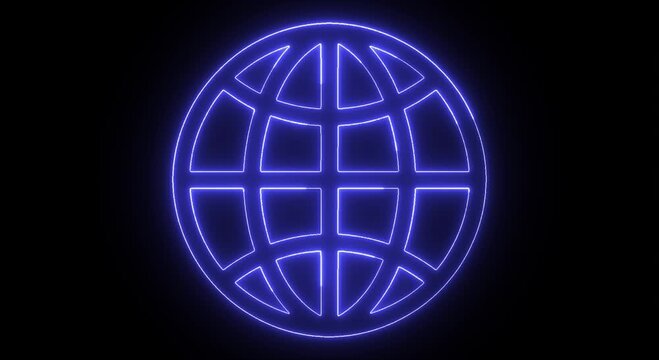 Neon Globe Network Icon Animation with Global Connectivity and Digital Technology