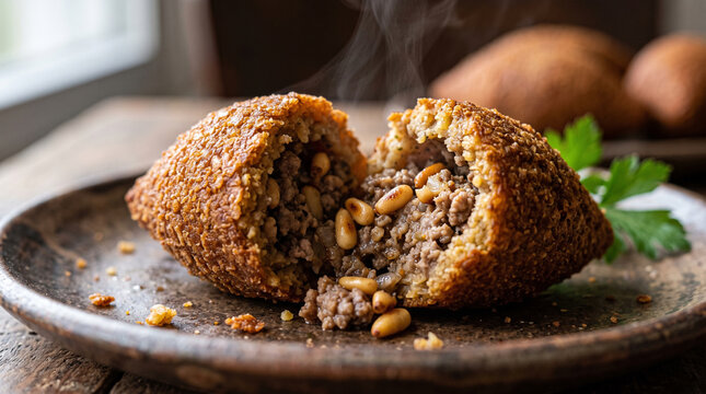 freshly fried kibbeh (also known as icli k&ouml;fte), a popular Middle Eastern and Mediterranean appetizer