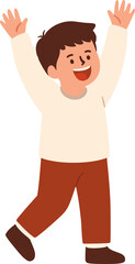 Illustration of a happy little boy walking with his arms raised in joy
