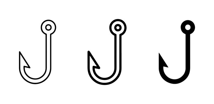 Fishing Hooks Vector Icons, Simple Line Art and Bold Shapes for Angling Graphics