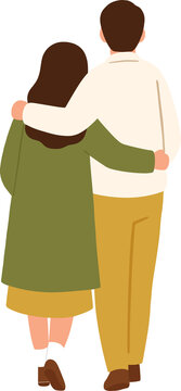 Back view illustration of a standing couple with the man's arm around the woman's shoulder.
