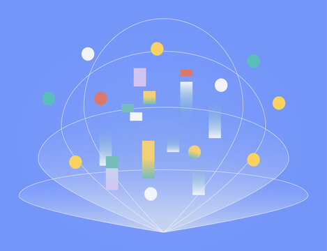 digital data blocks inside orbital network.