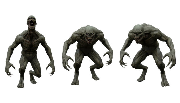 Three Scary Undead Monster Creatures in Prowling Poses