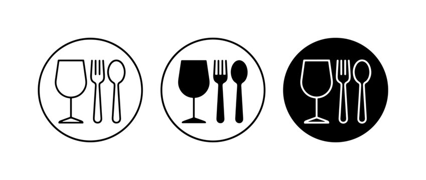 Restaurant Icons Set: Wine Glass, Fork, Spoon, Vector Graphics for Dining and Hospitality