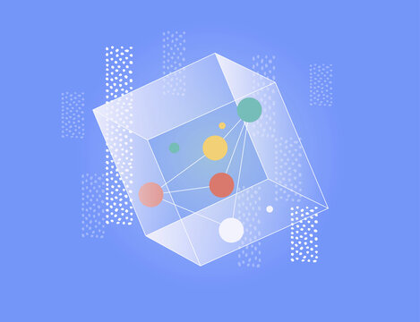 transparent cube with connected nodes &ndash; concept of digital network