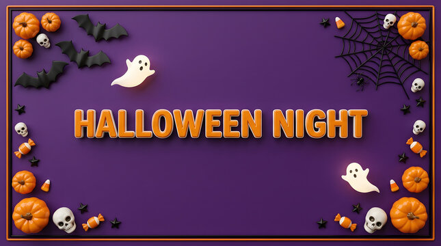 A spooky and delightful halloween night scene filled with classic symbols of the holiday season