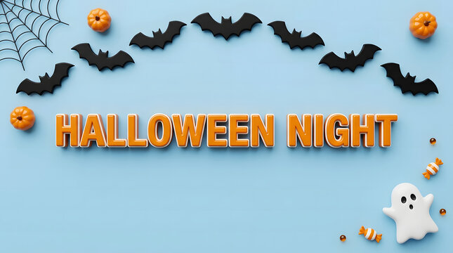 A delightful halloween night scene with pumpkins bats and a friendly ghost perfect for spooky celebrations