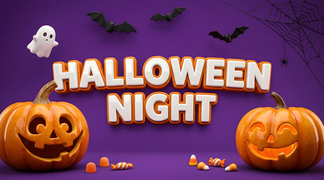 A spooky and delightful halloween night scene featuring pumpkins ghosts bats and sweet treats