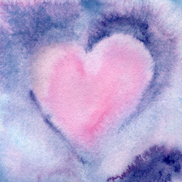 Pink heart on watercolor background